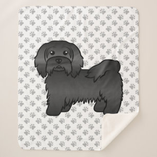 Black Havanese Cute Cartoon Dog Illustration Sherpa Blanket