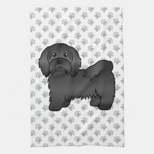 Black Havanese Cute Cartoon Dog Illustration Tea Towel