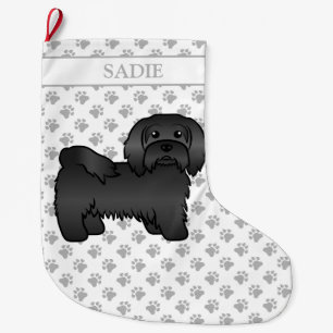 Black Havanese Cute Cartoon Dog & Name Large Christmas Stocking