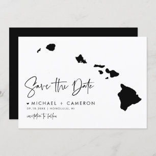 Black Hawaii Map Modern Minimalist Script Save The Date