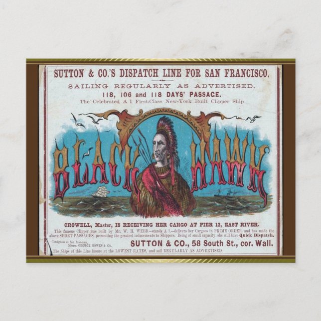 Black Hawk Clipper Sailing  Postcard (Front)