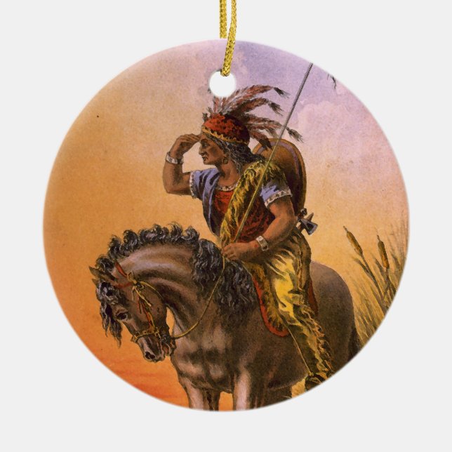 Black Hawk Native American Indian Ceramic Tree Decoration (Front)