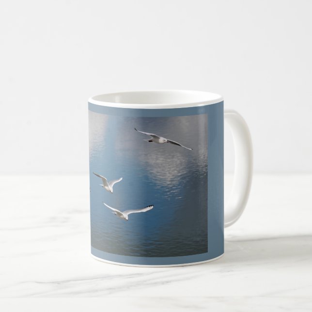 Black-headed gulls in flight   coffee mug (Front Right)
