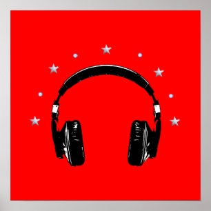 black headphone with stars poster