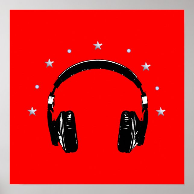 black headphone with stars poster (Front)