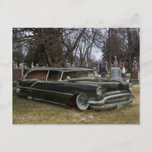 black hearse postcard