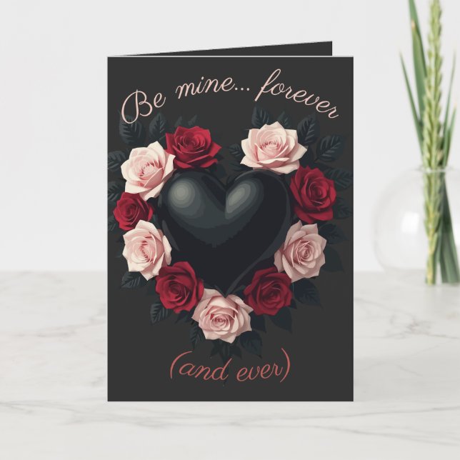 Black Heart And Wreath Of Black Roses Card (Front)