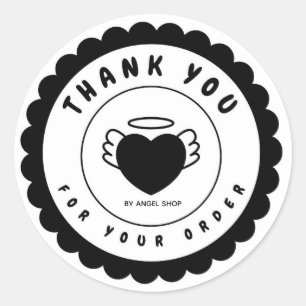 Black Heart Angel Wings Circle Customise Classic Round Sticker