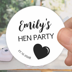 Black Heart Bachelorette Hen Party Classic Round Sticker