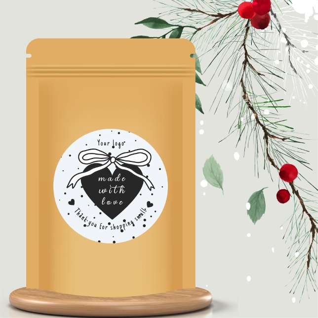 Black heart & Bow Thank you for shopping small  Classic Round Sticker (Creator Uploaded)