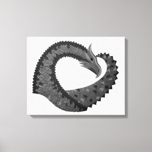 Black heart dragon on white canvas print