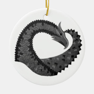 Black heart dragon on white ceramic tree decoration
