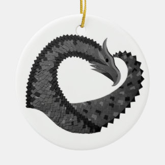Black heart dragon on white ceramic tree decoration