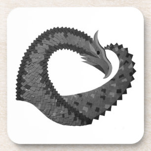 Black heart dragon on white coaster