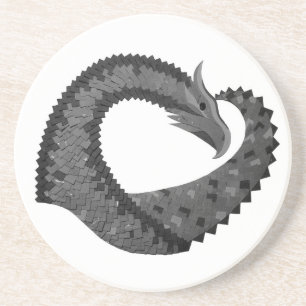 Black heart dragon on white coaster