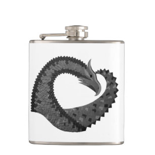 Black heart dragon on white hip flask