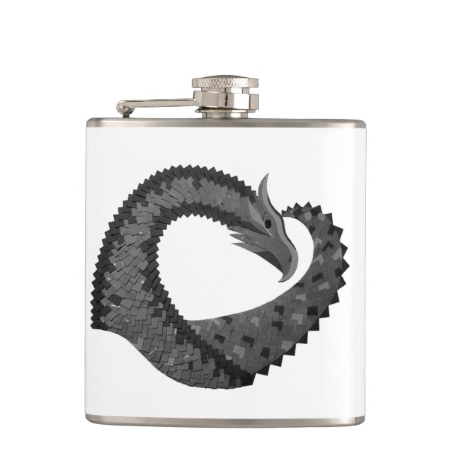 Black heart dragon on white hip flask (Front)