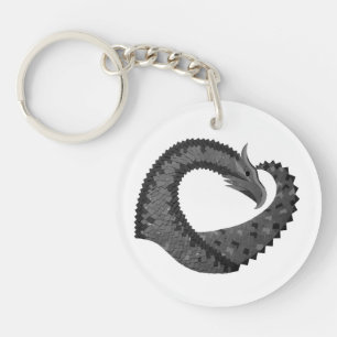 Black heart dragon on white key ring