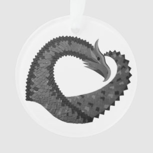 Black heart dragon on white ornament