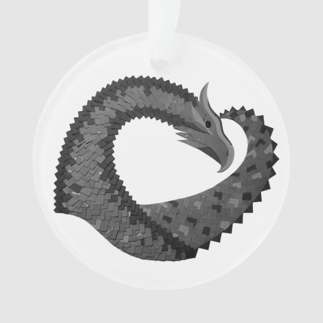 Black heart dragon on white ornament (Front)