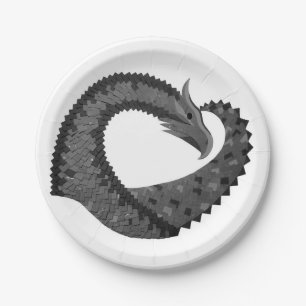 Black heart dragon on white paper plate