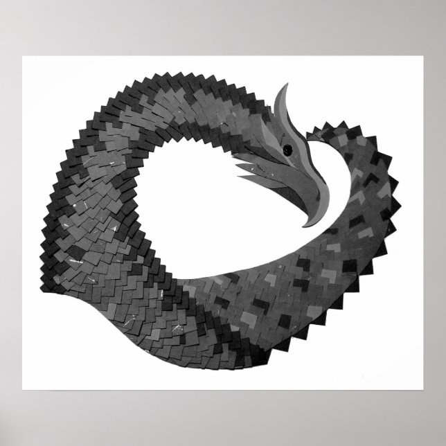 Black heart dragon on white poster (Front)