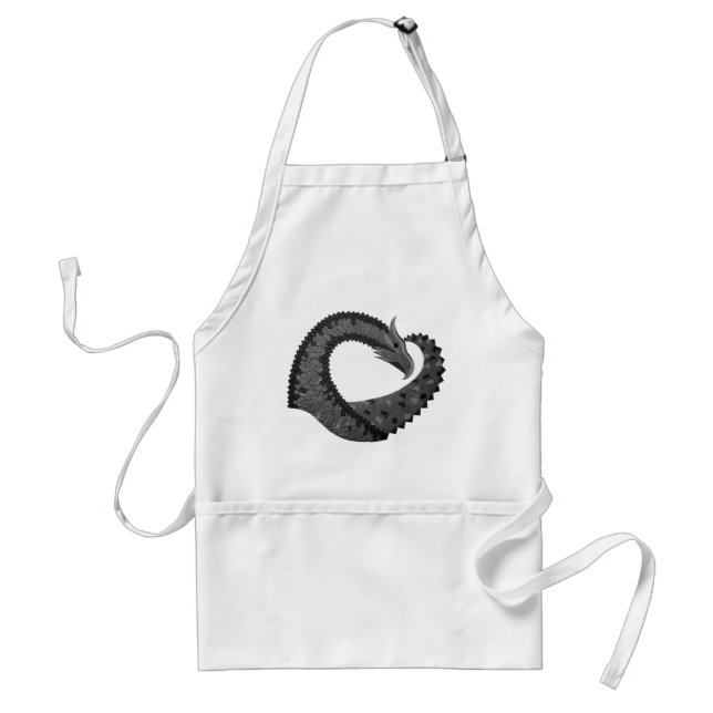 Black heart dragon on white standard apron (Front)