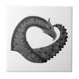 Black heart dragon on white tile