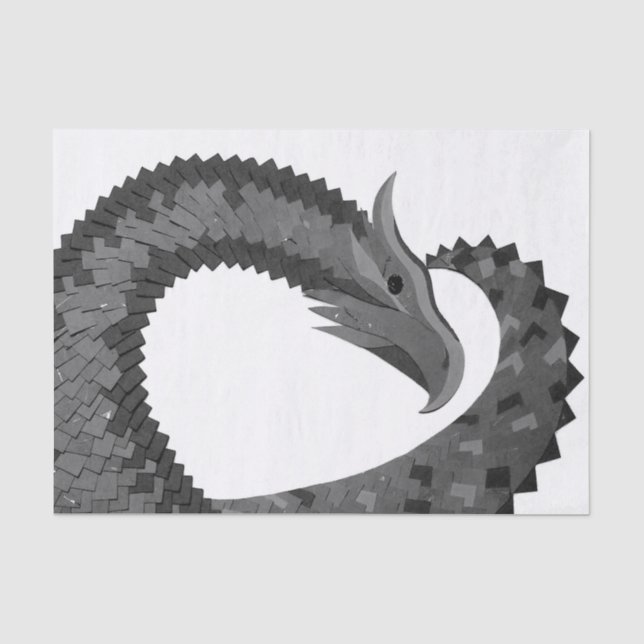 Black heart dragon on white tissue paper (Front)