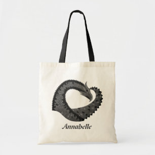 Black heart dragon on white tote bag