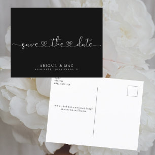 Black Heart Font Wedding Save the Date Postcard