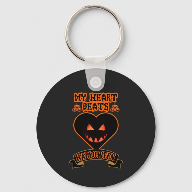 Black Heart Halloween Evil Pumpkin Face Spooky Vib Key Ring (Front)