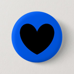 Black heart on blue 6 cm round badge