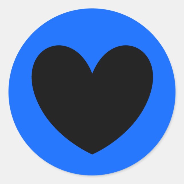 Black heart on blue classic round sticker (Front)