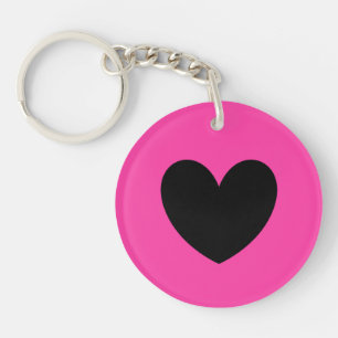 Black heart on fuchsia pink key ring
