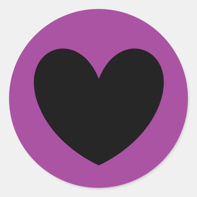 Black heart on purple classic round sticker (Front)