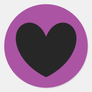 Black heart on purple classic round sticker