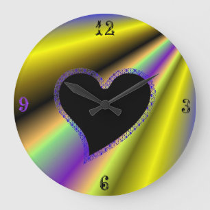Black Heart on Rainbow Large Clock