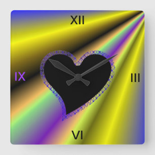 Black Heart on Rainbow Square Wall Clock