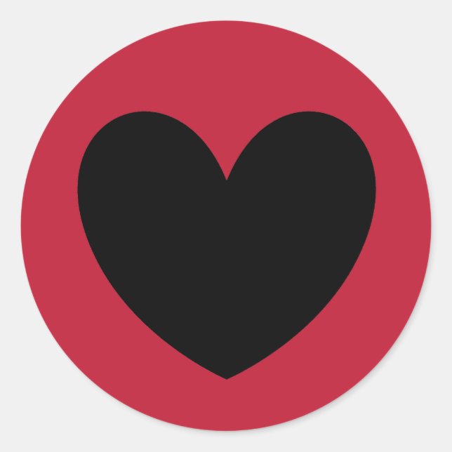 Black heart on red classic round sticker (Front)