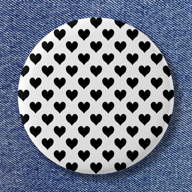 Black Heart Pattern 6 Cm Round Badge (Black and White Heart Pattern Button)