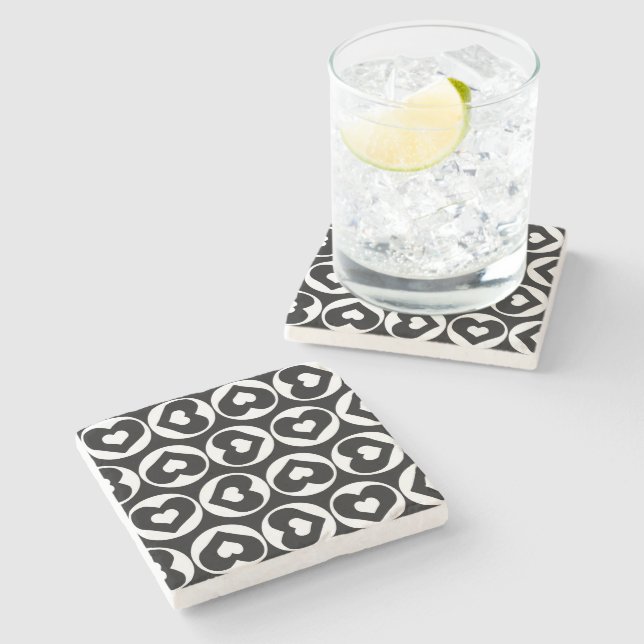 Black Heart Pattern Bold Circle Stone Coaster (Side)