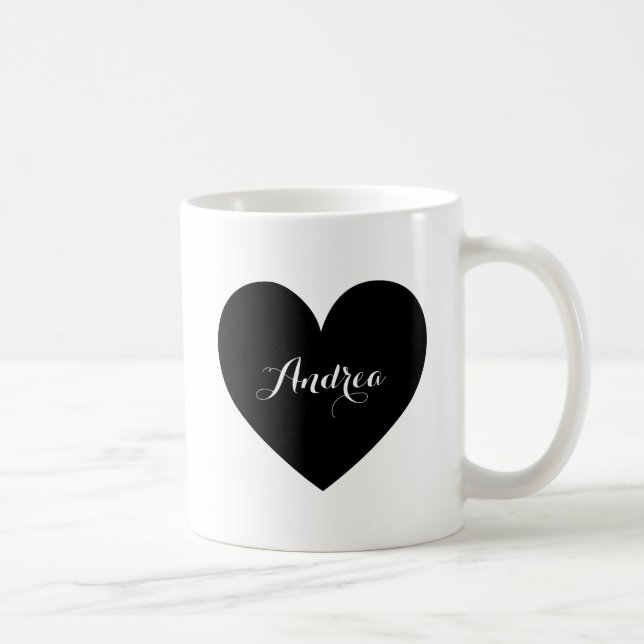 Black Heart Personalised Script Mug (Right)