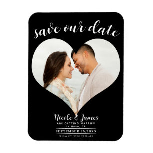 Black Heart Photo Wedding Save the Date Magnet
