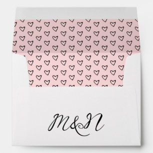 Black Heart Pink Pattern Initials Wedding Envelope