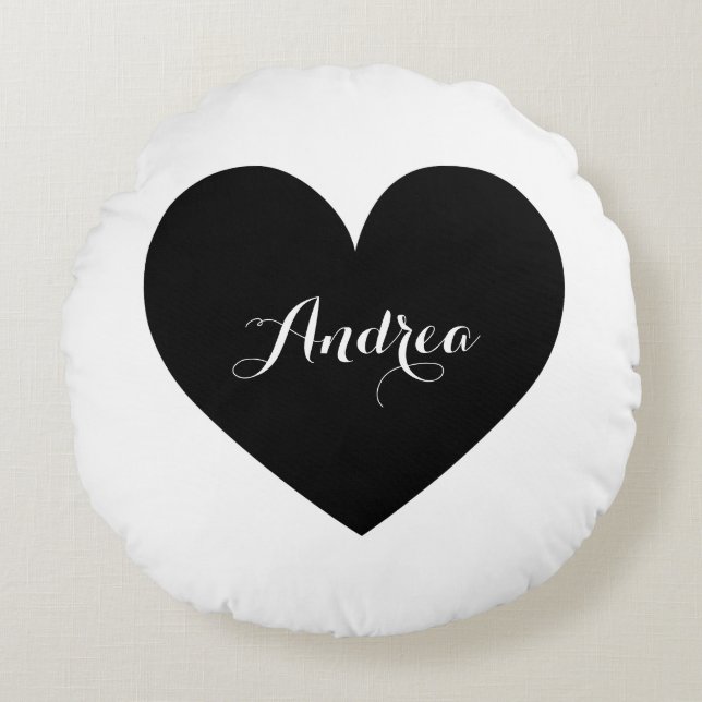 Black Heart & Polka Dots Pattern Personalised Round Cushion (Front)