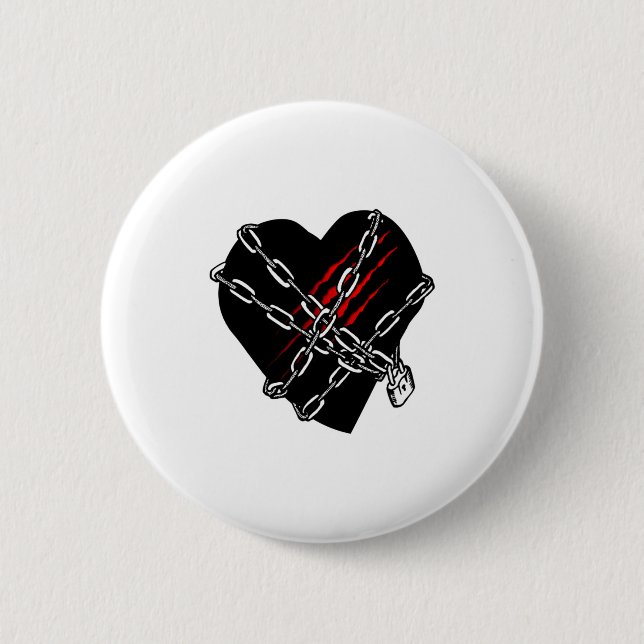 Black Heart Red Chains Cool Gothic Valentines Day  6 Cm Round Badge (Front)