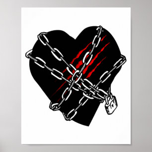 Black Heart Red Chains Cool Gothic Valentines Day  Poster