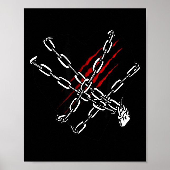 Black Heart Red Chains Cool Gothic Valentine's Day Poster (Front)