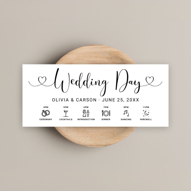 Black Heart Script Wedding Day Timeline Card (Creator Uploaded)
